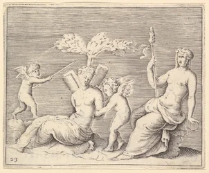 Zwei Frauen und zwei Cupidos, veröffentlicht ca. 1599-1622