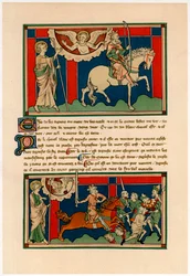 Zwei der Reiter der Apokalypse, frühes 14. Jahrhundert