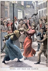 Zwei Frauen kämpfen mit Sandsäcken, 1903