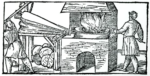 Verwendung von Blasebälgen zur Erhöhung des Zuges in einem Ofen, 1540