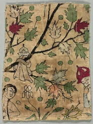 Samtfragment, Khusrau sieht Shirin baden, 1550-99