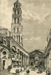 Ansicht in Spalatro, zeigt den Campanile und das Peristyl des Palastes von Diokletian, 1890