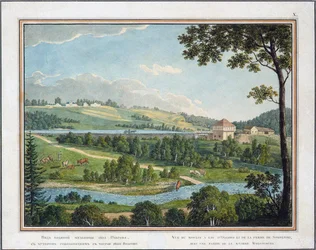 Ansicht der Wassermühle im Anwesen von Olgovo bei Moskau, Mitte des 19. Jahrhunderts