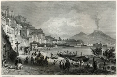 Ansicht des Hafens und der Stadt Neapel im 19. Jahrhundert, im Buch über das Mittelmeer von Louis Enault (1824-1900), einem französischen Journalisten und Reisenden