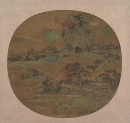 Dorf und Tempel in Jiangnan, frühes 15. Jahrhundert