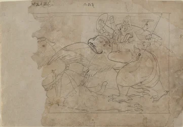 Vishnu auf Garuda, der einen Dämon tötet, Mitte des 18. Jahrhunderts