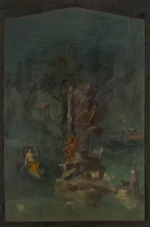 Wandmalerei: Polyphem und Galatea in einer Landschaft, aus der kaiserlichen Villa..., 1. Jahrhundert v. Chr.