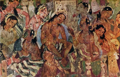 Wandmalerei aus den Höhlen von Ajanta von Raja Mahajanaka, ca. 480
