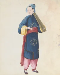 Aquarell eines Musikers, der Qin spielt