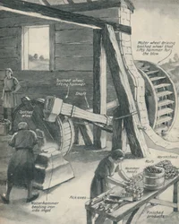 Arbeit in einer Eisenhütte und Schmiede während des Mittelalters, um 1934