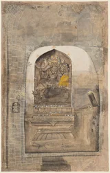 Verehrung des Steinbildes von Shiva und Parvati innerhalb eines Lingams, um 1710