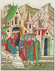 Jaropolk von Kiew ruft seine Brüder zur Versöhnung. Aus der Illuminated Compiled Chronicle, Zweite