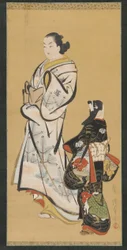 Yujo und ein Mädchen Kamuro, Edo-Periode