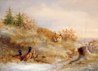 Fuchs und Fasane im Winter (Öl)