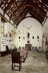 Innenansicht der Großen Halle, Cotehele House, Cornwall