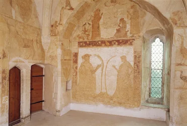 Innenraum mit Wandmalereien, Longthorpe Tower, Cambridgeshire