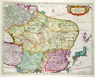 Karte der Mongolei mit Japan und China, um 1680, von Frederick de Wit
