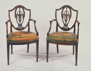 Paar George-III-Rosenholz-Esszimmerstühle, nach einem Entwurf von George Hepplewhite