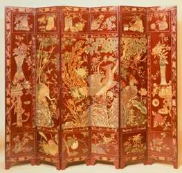 Pastorale Szene (roter Lackschirm mit vergoldeter Chinoiserie)
