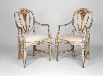 Zwei Hepplewhite bemalte Armstühle (spätes 18. Jahrhundert)