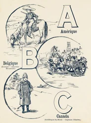 A B C: Amerika, Belgien, Kanada - ABC der zwei Welten. Emile Guerin, Verleger, Paris, um 1900. Maße: 27,5 x 21,5 cm