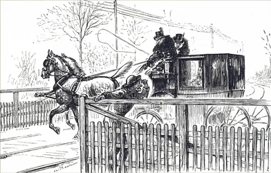 Ein Pferd und Wagen fahren durch die Straßen von London