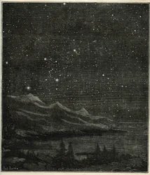 Eine sternenklare Nacht, perfekt zum Beobachten des Himmels. Gravur aus Camille Flammarions „Les étoiles et les autres curiosités du ciel“