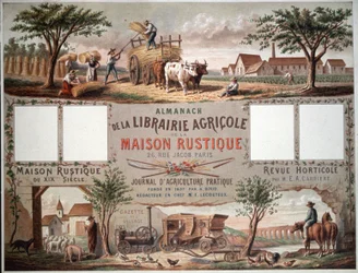 Almanach, der traditionelle und moderne Methoden der Landwirtschaft illustriert, ca. 1870-80