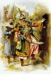 Arabische Nächte: Ali Baba und die vierzig Räuber: der Anführer der Räuber sagt "Sesam öffne dich", Werbung für "Le Bon Marche" um 1900