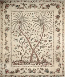 Bettüberwurf mit Palmenmotiven von der südlichen Koromandelküste, ca. 1770 (Baumwolle)
