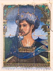 Keramikfliesenmalerei an der Casa del Rey Moro, dem Haus des Maurenkönigs, Ronda, Provinz Málaga, Spanien