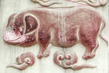 Chinesisches astrologisches Zeichen. Weißer Wolkentempel, Peking, China