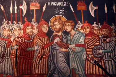 Kirche des Erzengels Michael. Fresko. Jesus Christus verhaftet, Pedoulas, Zypern
