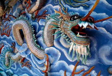 Drachen, Haw Par Villa (Tiger Balm Garden), ein Themenpark basierend auf chinesischer Mythologie und Legenden, Singapur, Republik Singapur