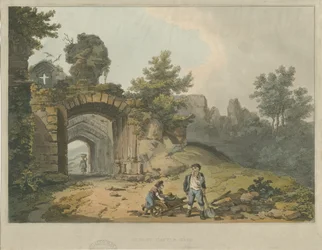 Dudley Castle - Die Burg (kolorierte Aquatinta-Gravur)