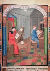 Einhard und Erzbischof Turpin schreiben die Geschichte Karls des Großen, aus den 