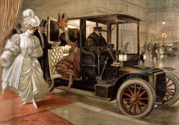 Elegante Frauen steigen aus dem Automobil