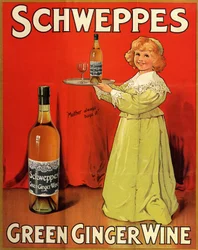 Englisches Werbeplakat für "Schweppes Green Ginger Wine" Erfrischungsgetränke