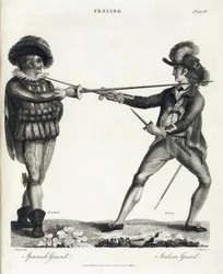 Fechten: die spanische Haltung und die italienische Haltung