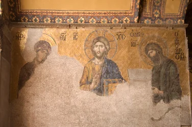 Europa-Asien, Türkei, Istanbul, Aya-Sofya-Museum (537 n. Chr., ehemals Moschee und Kirche), Mosaiktafel mit Christus, Maria und Johannes dem Täufer