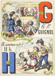 G H : Guignol, Hanneton fliegt! - Spiele-Alphabet, ca. 1890 (Illustration)