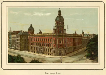 Deutschland, Hamburg, das neue Gebäude für die Post, Illustration aus: „Ansichten-Album Hamburg“ (Ansichten von Hamburg), veröffentlicht von C. Schneider, Berlin NW, ca. 1890 (Lithographie)