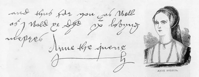Handschrift und Unterschrift von Königin Anne Boleyn, aus einem Brief an Thomas Cromwell