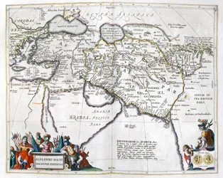 Geschichte. Antikes Griechenland. Die Reisen von Alexander dem Großen. Gravur in: Le theatre du monde, Atlas von G. Blaeu, Amsterdam