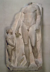 Jäger, Fragment eines Reliefs auf einer Grabstele, attisch, wahrscheinlich frühes 4. Jahrhundert v. Chr.