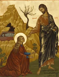 Ikone in der Melkitischen Kathedrale Haifa: Maria Magdalena mit dem auferstandenen Christus, Haifa, Israel