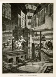 Innenansicht eines orientalischen Bades - Illustration aus dem Atlas von Ägypten