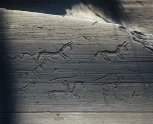 Italien, Lombardei, Camonica-Tal, Petroglyphen auf Felsen
