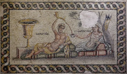 Kratos und Euphrosyne - Mosaik, Akratos und Euphrosyne, Zeugma-Mosaikmuseum, Gaziantep, Südostanatolien, Anatolien, Türkei, Asien