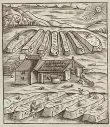 Die Vorbereitung des Salpeters - Gravur aus Beschreibung der Erze und der wichtigsten Methoden des Bergbaus, von Lazarus Ecker